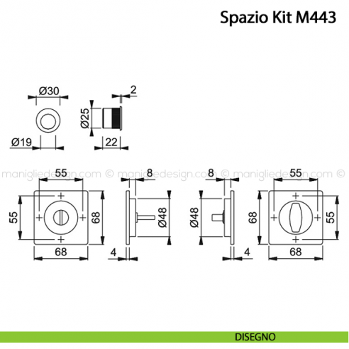 Kit per porta scorrevole quadrato con nottolino Hoppe M443 Spazio Kit 2 disegno
