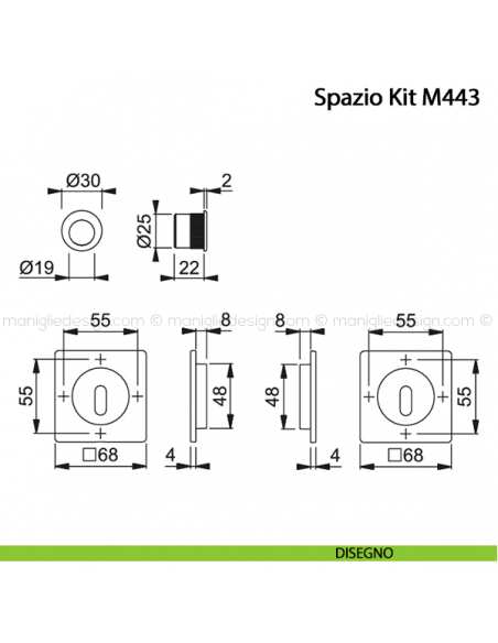 Kit per porta scorrevole quadrato con foro chiave Hoppe M443 Spazio Kit 4 disegno