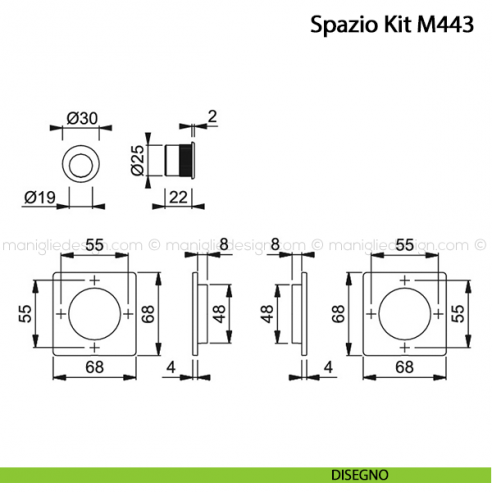 Kit per porta scorrevole quadrato senza foro chiave Hoppe M443 Spazio Kit 5 disegno