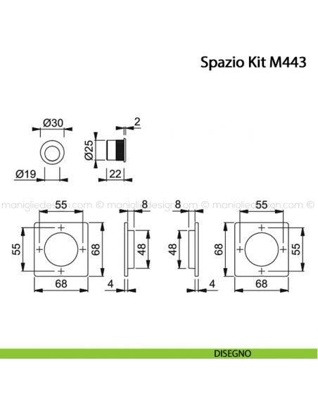 Kit per porta scorrevole quadrato senza foro chiave Hoppe M443 Spazio Kit 5 disegno