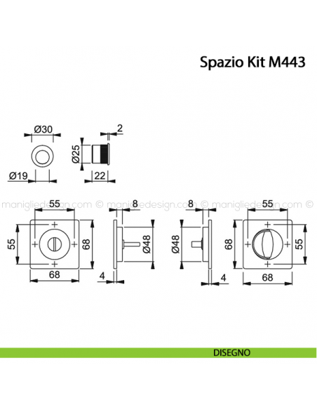 Kit per porta scorrevole quadrato nottolino e anello Hoppe M443 Spazio Kit 7 disegno