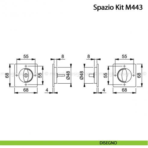 Kit per porta scorrevole quadrato nottolino con anello interno esterno Hoppe M443 Spazio Kit 10 disegno