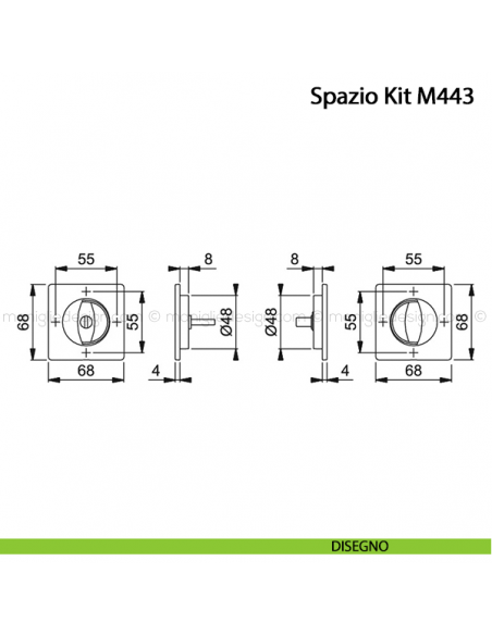 Kit per porta scorrevole quadrato nottolino con anello interno esterno Hoppe M443 Spazio Kit 10 disegno