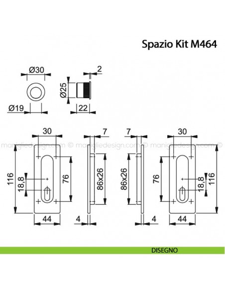 Kit per porta scorrevole rettangolare con foro chiave Hoppe M464 Spazio Kit 4 disegno