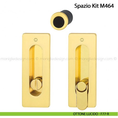 Kit per porta scorrevole rettangolare nottolino e anello Hoppe M464 Spazio Kit 7 ottone lucido - F77-R
