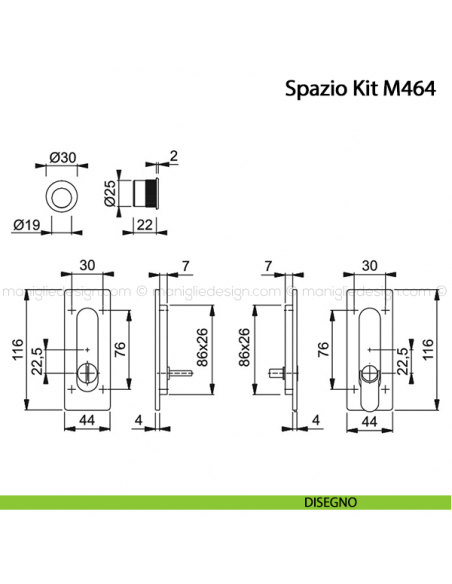 Kit per porta scorrevole rettangolare nottolino e anello Hoppe M464 Spazio Kit 7 disegno