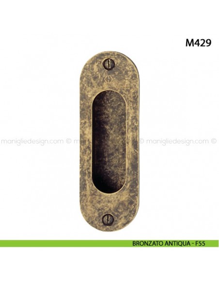 Maniglia incasso ovale per porta scorrevole senza foro chiave Hoppe M429 bronzato antiqua - F55