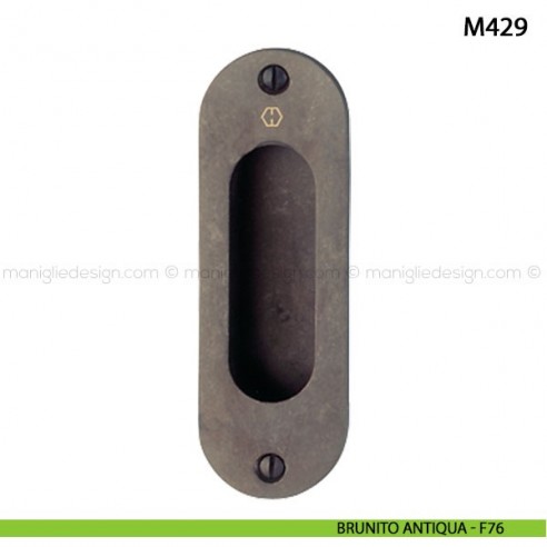 Maniglia incasso ovale per porta scorrevole senza foro chiave Hoppe M429 brunito antiqua - F76