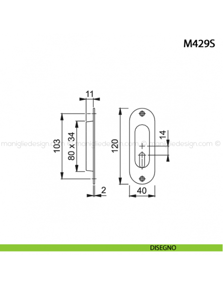 Maniglia incasso ovale per porta scorrevole con foro chiave Hoppe M429S disegno