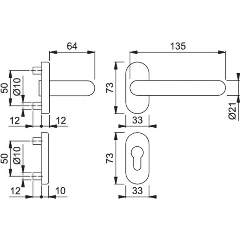 Maniglia per porta tagliafuoco Paris Hoppe in resina disegno