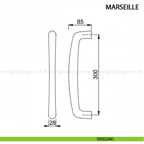 Maniglione per porta Marseille Hoppe in alluminio interasse 300 mm disegno