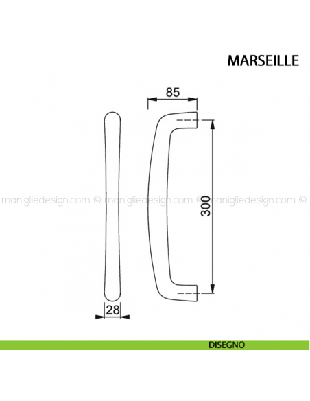 Maniglione per porta Marseille Hoppe in alluminio interasse 300 mm disegno