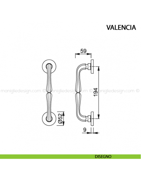 Maniglione per porta Valencia Hoppe in ottone interasse 194 mm disegno