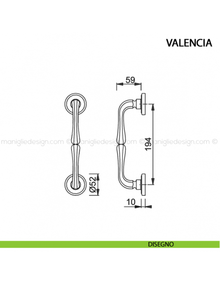 Maniglione per portone Valencia Hoppe in ottone interasse 194 mm disegno