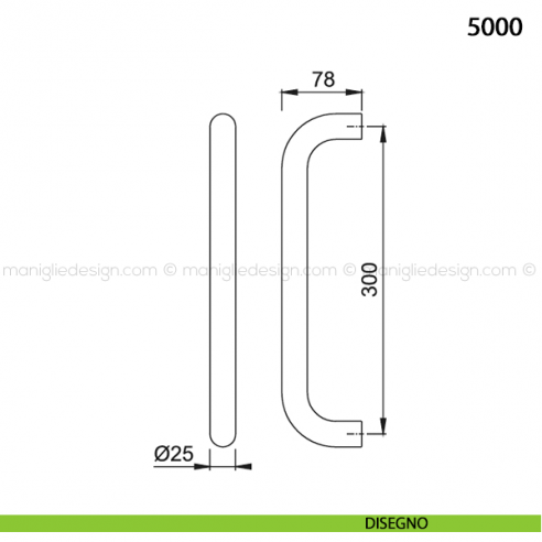 Maniglione per porta 5000 Hoppe in alluminio interasse 300 mm disegno