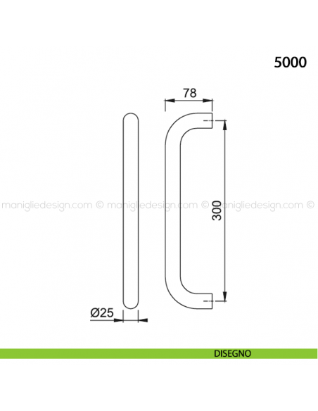 Maniglione per porta 5000 Hoppe in alluminio interasse 300 mm disegno