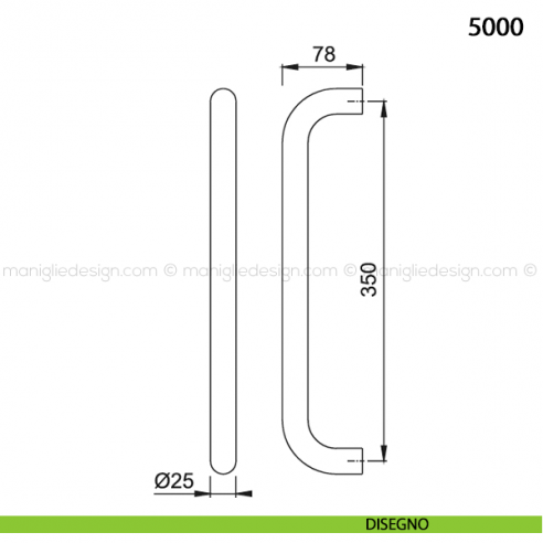 Maniglione per porta 5000 Hoppe in alluminio interasse 350 mm disegno