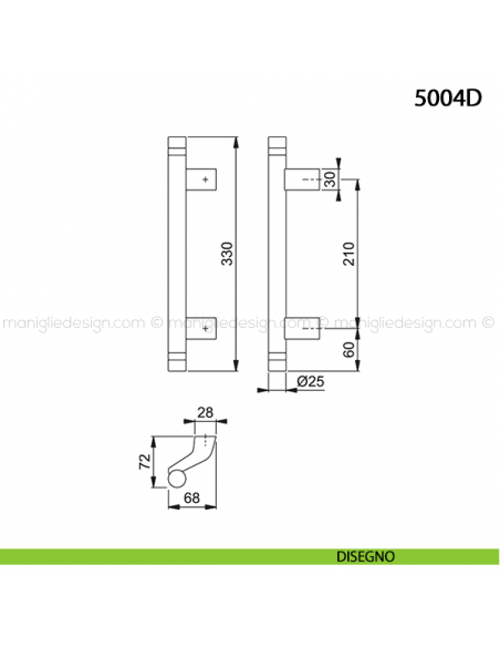 Maniglione per porta 5004D Hoppe in alluminio interasse 210 mm con scanalature disegno