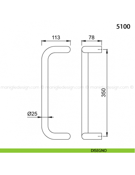 Maniglione per porta 5100 Hoppe in alluminio diametro 25 mm interasse 350 disegno