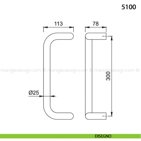 Maniglione per porta 5100 Hoppe in alluminio diametro 25 mm interasse 300 disegno