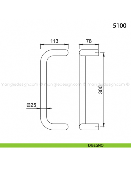Maniglione per porta 5100 Hoppe in alluminio diametro 25 mm interasse 300 disegno