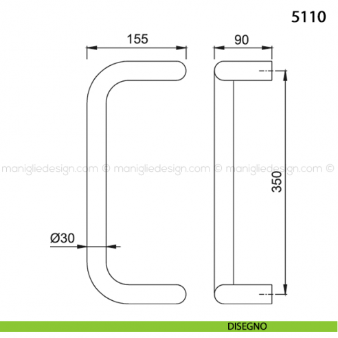 Maniglione per porta 5110 Hoppe in alluminio diametro 30 mm interasse 350 disegno