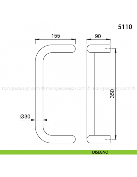 Maniglione per porta 5110 Hoppe in alluminio diametro 30 mm interasse 350 disegno