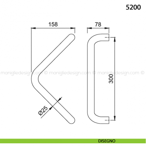 Maniglione per porta 5200 Hoppe in alluminio diametro 25 mm interasse 300 disegno