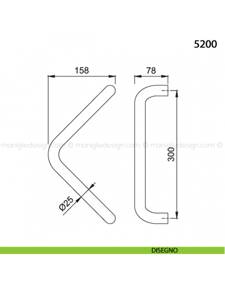 Maniglione per porta 5200 Hoppe in alluminio diametro 25 mm interasse 300 disegno