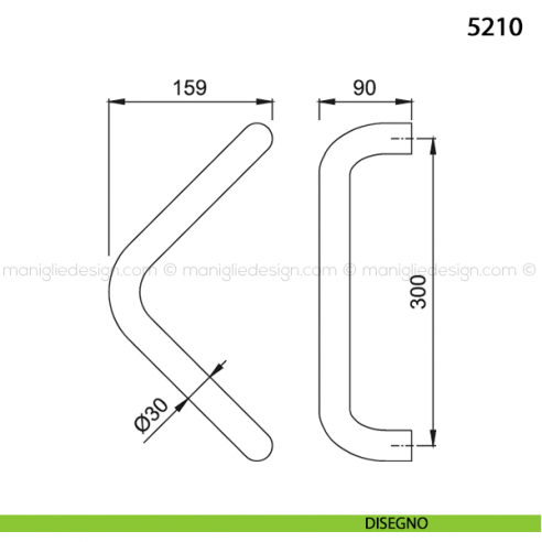 Maniglione per porta 5210 Hoppe in alluminio diametro 30 mm interasse 300 disegno