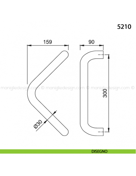 Maniglione per porta 5210 Hoppe in alluminio diametro 30 mm interasse 300 disegno