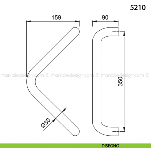 Maniglione per porta 5210 Hoppe in alluminio diametro 30 mm interasse 350 disegno