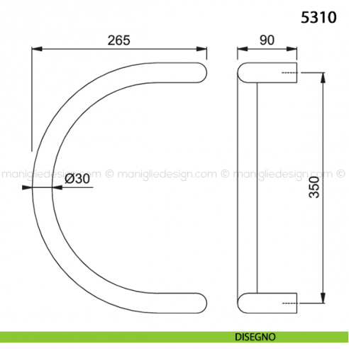 Maniglione per porta 5310 Hoppe in alluminio diametro 30 mm interasse 350 disegno