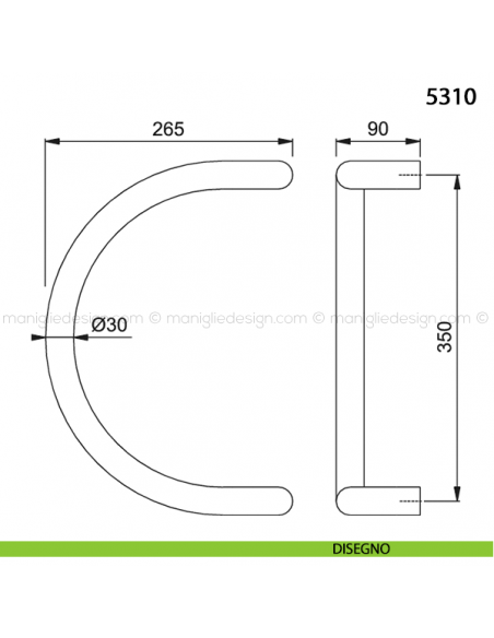 Maniglione per porta 5310 Hoppe in alluminio diametro 30 mm interasse 350 disegno