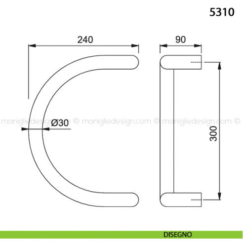 Maniglione per porta 5310 Hoppe in alluminio diametro 30 mm interasse 300 disegno
