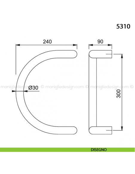 Maniglione per porta 5310 Hoppe in alluminio diametro 30 mm interasse 300 disegno