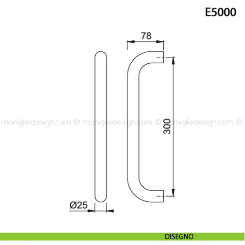 Maniglione per porta E5000 Hoppe acciaio inox diametro 25 mm interasse 300 disegno