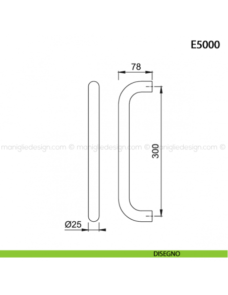Maniglione per porta E5000 Hoppe acciaio inox diametro 25 mm interasse 300 disegno