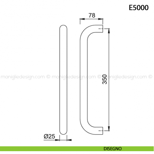 Maniglione per porta E5000 Hoppe acciaio inox diametro 25 mm interasse 350 disegno