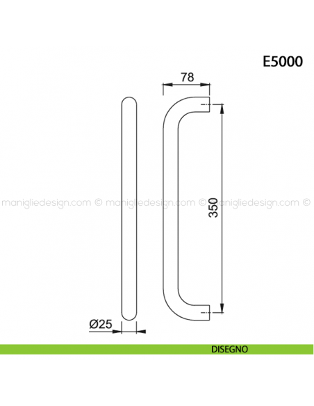 Maniglione per porta E5000 Hoppe acciaio inox diametro 25 mm interasse 350 disegno