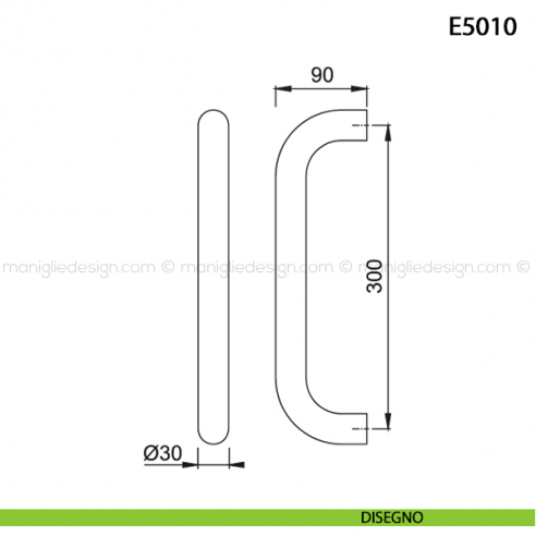 Maniglione per porta E5010 Hoppe acciaio inox diametro 30 mm interasse 300 disegno
