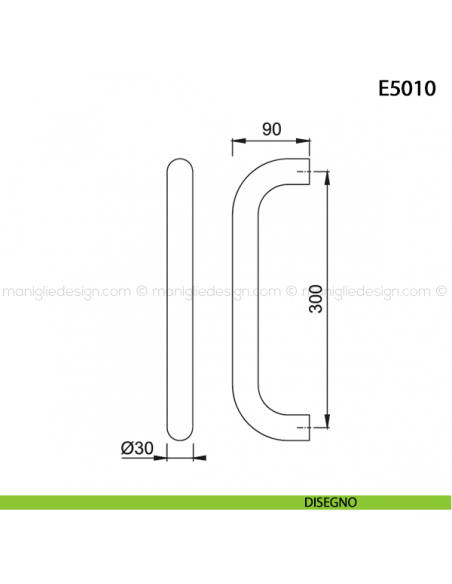 Maniglione per porta E5010 Hoppe acciaio inox diametro 30 mm interasse 300 disegno