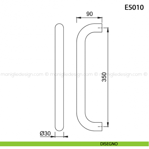 Maniglione per porta E5010 Hoppe acciaio inox diametro 30 mm interasse 350 disegno