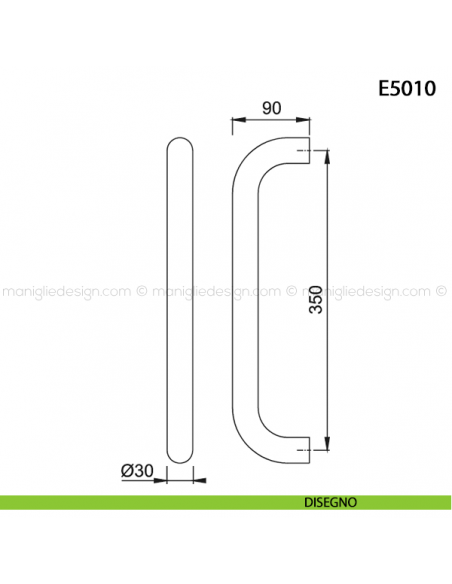 Maniglione per porta E5010 Hoppe acciaio inox diametro 30 mm interasse 350 disegno