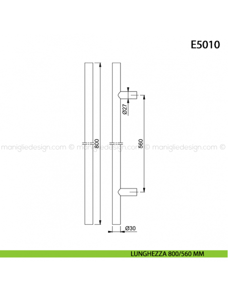 Maniglione per porta E5011 Hoppe acciaio inox diametro 30 mm 800/560 mm disegno