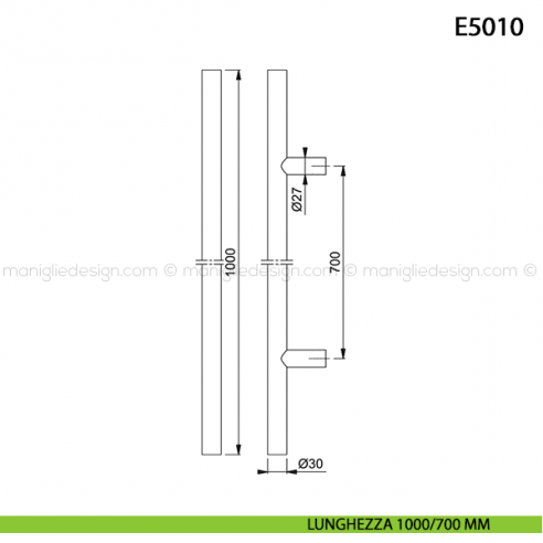 Maniglione per porta E5011 Hoppe acciaio inox diametro 30 mm 1000/700 mm disegno