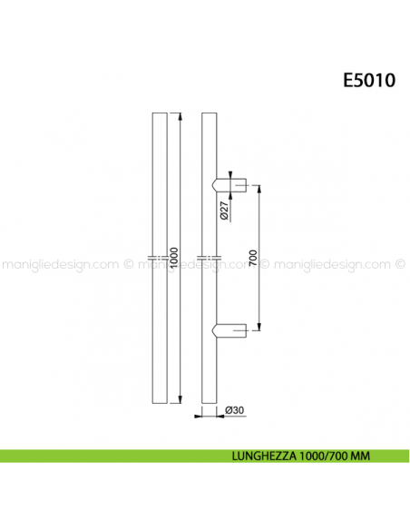 Maniglione per porta E5011 Hoppe acciaio inox diametro 30 mm 1000/700 mm disegno