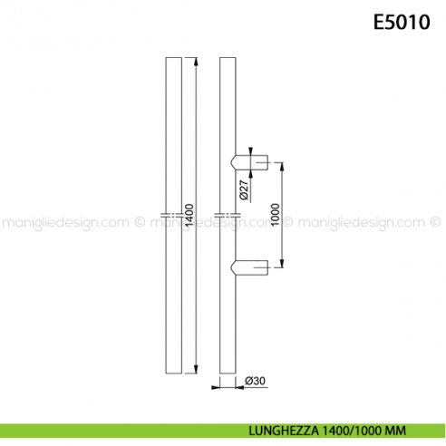 Maniglione per porta E5011 Hoppe acciaio inox diametro 30 mm 1400/100 mm disegno