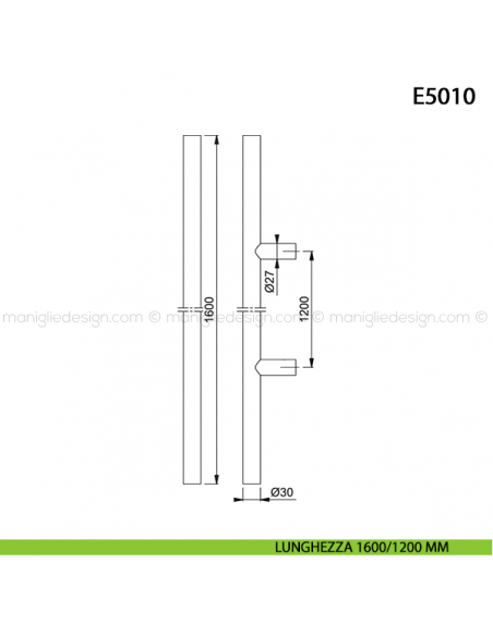 Maniglione per porta E5011 Hoppe acciaio inox diametro 30 mm 1600/1200 mm disegno