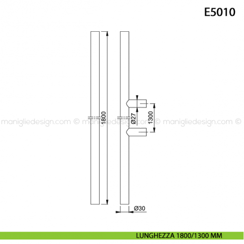Maniglione per porta E5011 Hoppe acciaio inox diametro 30 mm 1800/1300 mm disegno
